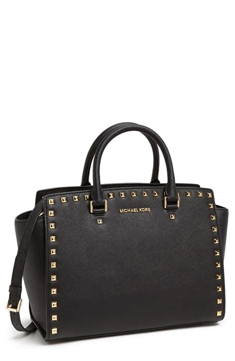 michael kors selma studded satchel black|Michael Kors saffiano satchel.